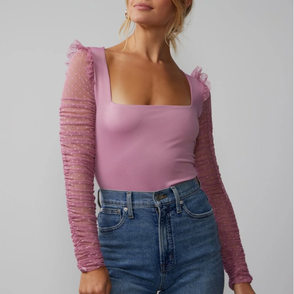 NWT | NY&co Mesh Dot Ruched Long Sleeve Blouse